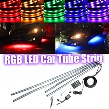 4pcs RGB 5050 SMD LED Tube Strip Under Car Lighting Underglow Underbody System Neon Chassis Light Kit With Remote Control