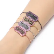 Золотой, серебряный браслет-цепочка, микро браслет с фианитами, кубический цирконий, регулируемый браслет макраме, браслеты ghf434, очаровательные женские ювелирные изделия