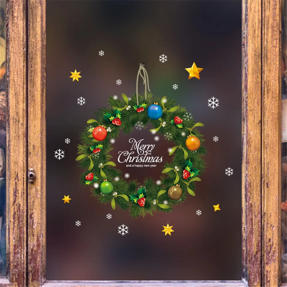 

2019 Merry Christmas Wall Sticker Rattan Ring Stickers Home Vinyl Wall Stickers Decal Decor Decal Removable Sticker #LL