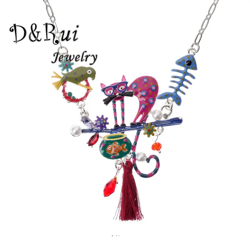 

Necklace Women 2019 Charm Enamel Metal Cat Bird Fish Necklaces & Pendants Statement Chain Choker On The Neck Wedding Jewelry