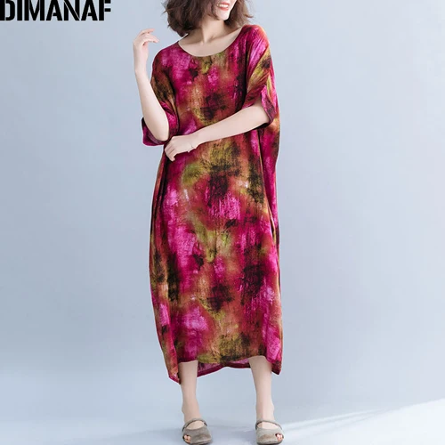 DIMANAF размера плюс женское пляжное платье большого размера летний сарафан винтажное женское платье свободного покроя с принтом женское платье 5XL 6XL - Цвет: Tao8621CN