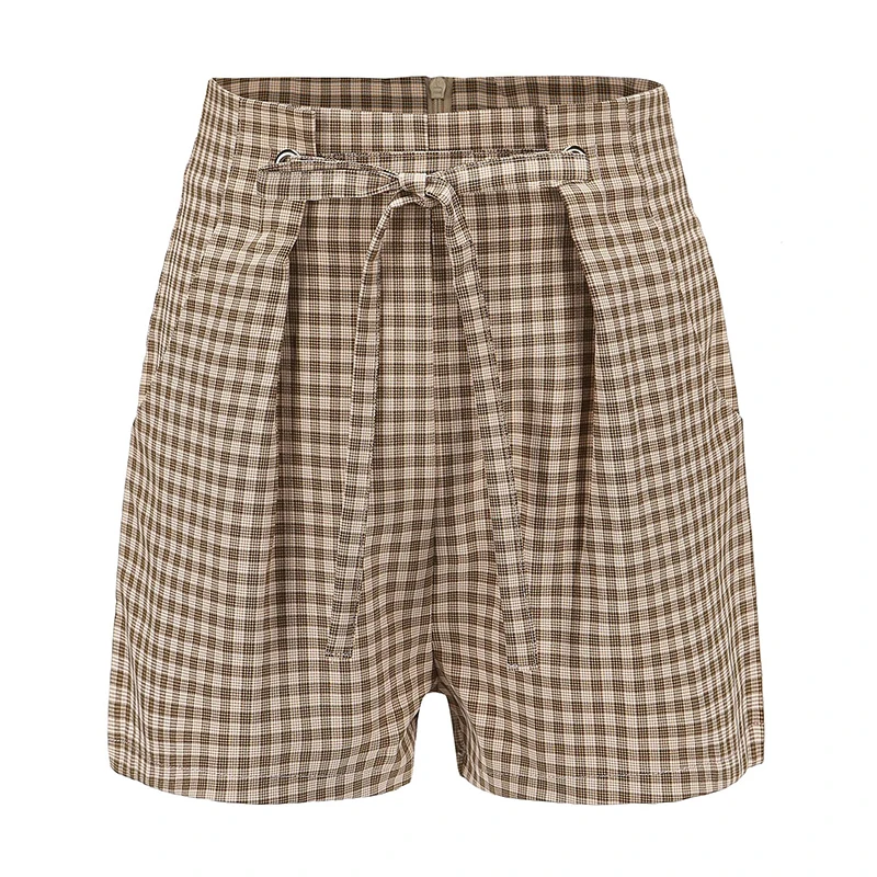 Kimuise high waist causal shorts plaid bow tie summer women short 2019 femme Kimuise high waist causal shorts plaid bow tie summer women short 2019 femme