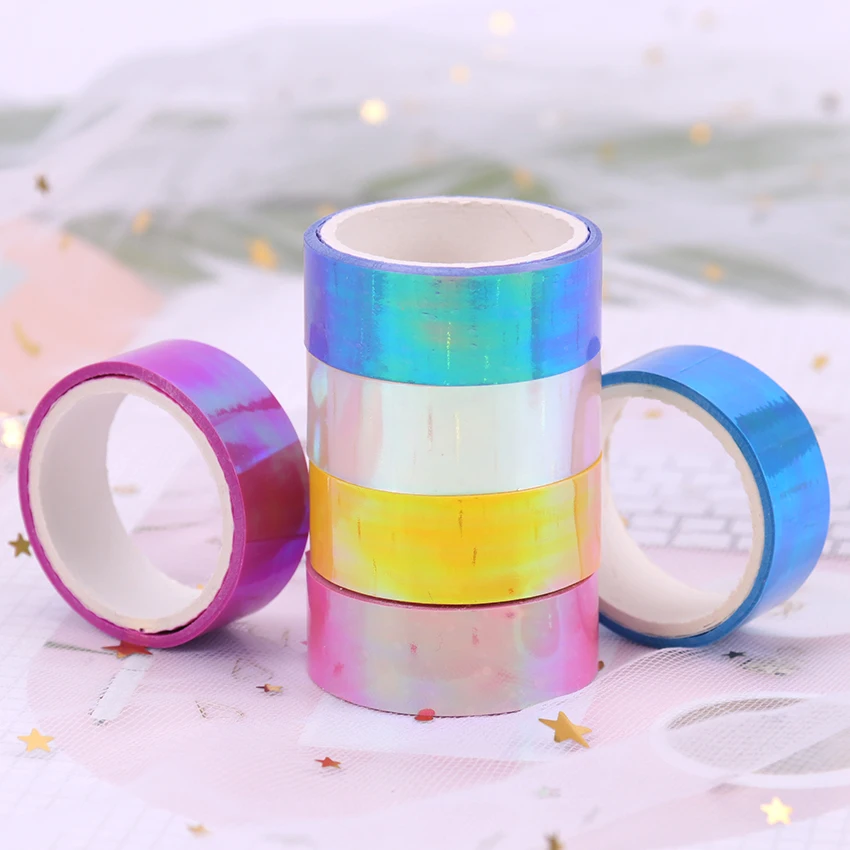 

5PCS Rainbow Laser Washi Tape Adhesive Tape DIY Scrapbooking Sticker Label Masking Tape Student Stationery Gift