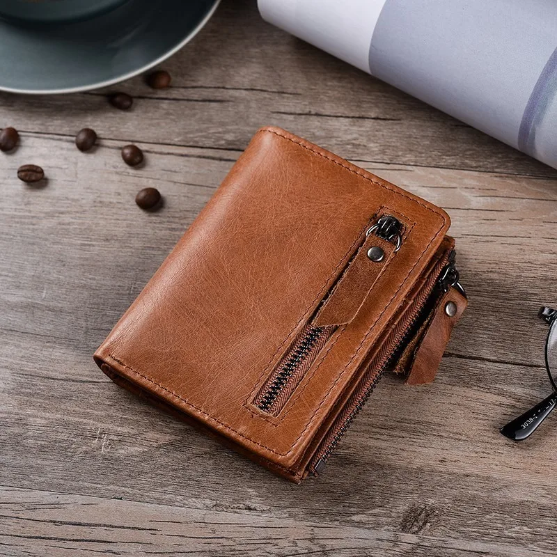 Продажа Мужской кошелек из натуральной кожи, мужской клатч, Ретро стиль, на застежке, тонкий RFID кошелек, короткий кошелек для монет, мужской держател...
