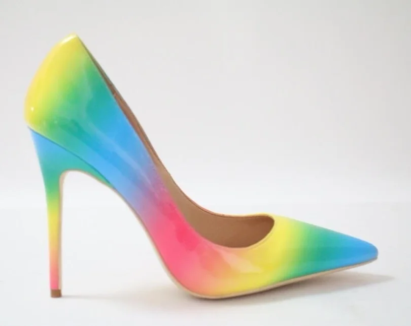 New-Arrivals-Rainbow-Printed-Leather-Pumps-For-Women-Pointed-Toe-12CM-High-Heel-Dress-Shoes-Slip (1)