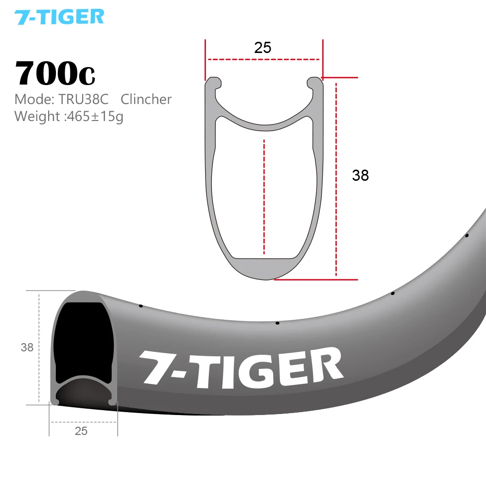 7-Tiger дорожные велосипедные клинкерные колеса 25 мм ширина 38 мм Глубина клинчерная покрышка из углеродного волокна 700c u-образный обод 1 пара
