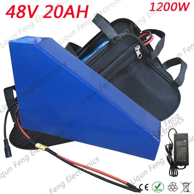 

Free customs 1200W 48V 20AH triangle battery 48 V 20AH lithium battery pack use 3.7V 2600mah 18650 cell With free bag 30A BMS