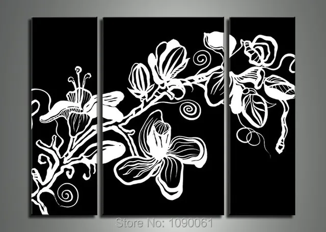 Hand Painted Black White Canvas Painting Pictures Of Flowers Modern Hand Painted Black White Canvas Painting Pictures Of Flowers Modern Abstract 3 Piece Wall Art Oil