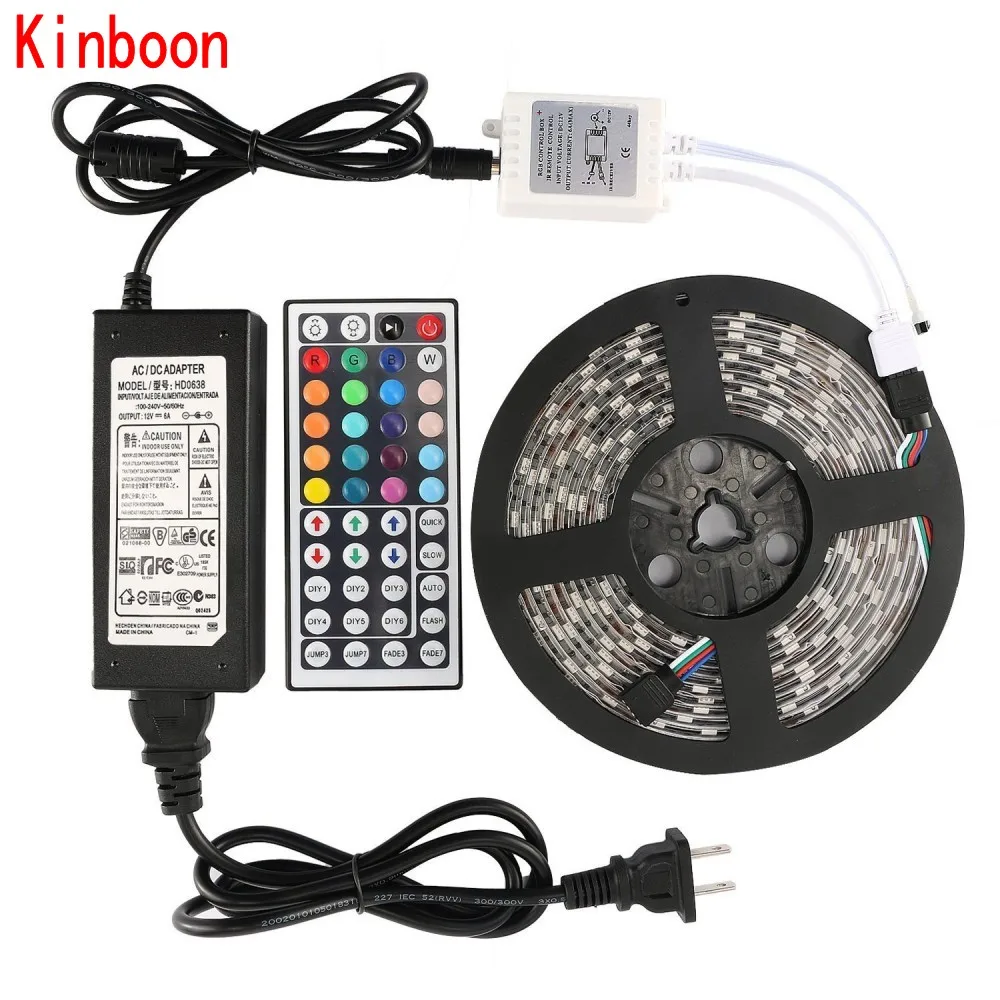 RGB 5050 DC 12 В светодиодный светильник водонепроницаемый 5 м 300 светодиодный гибкий сменный светильник+ 44key ИК пульт дистанционного управления+ 5A адаптер питания