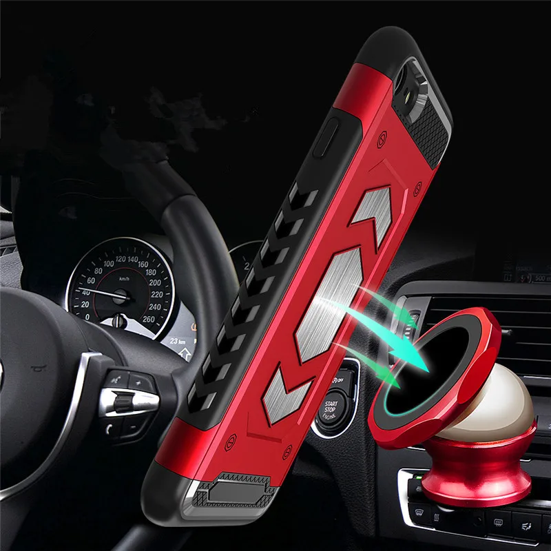 

Build-in Card Slot Magnetic Car Stand Holder Mount Heavy Duty Hybrid Armor Shockproof Case for LG V30 ThinQ