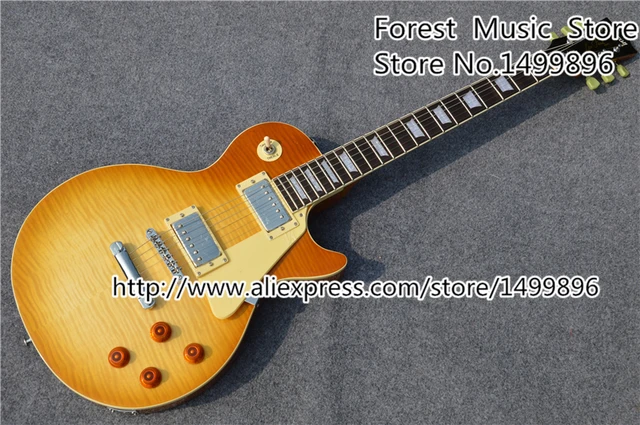 Best price at $261 Cheap Hot Selling China OEM Electric Guitar 1959 R9 Collector's Choice Yellow Tiger Flame LP Standard Guitar Lefty Available