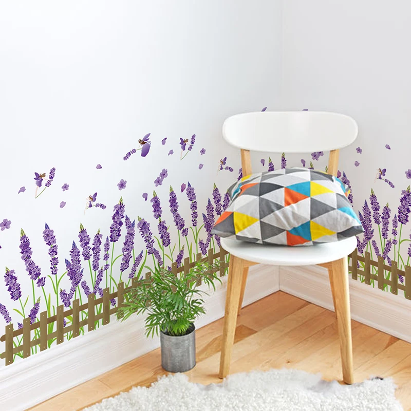 [SHIJUEHEZI] Lavender Flower Baseboard Sticker Purple Color Plant PVC