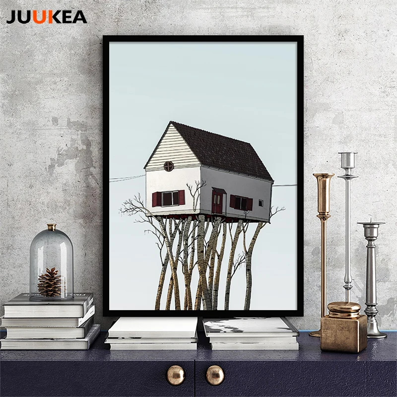 Juukea холст картины Современный минимализм Прохладный Tree House стены Книги по