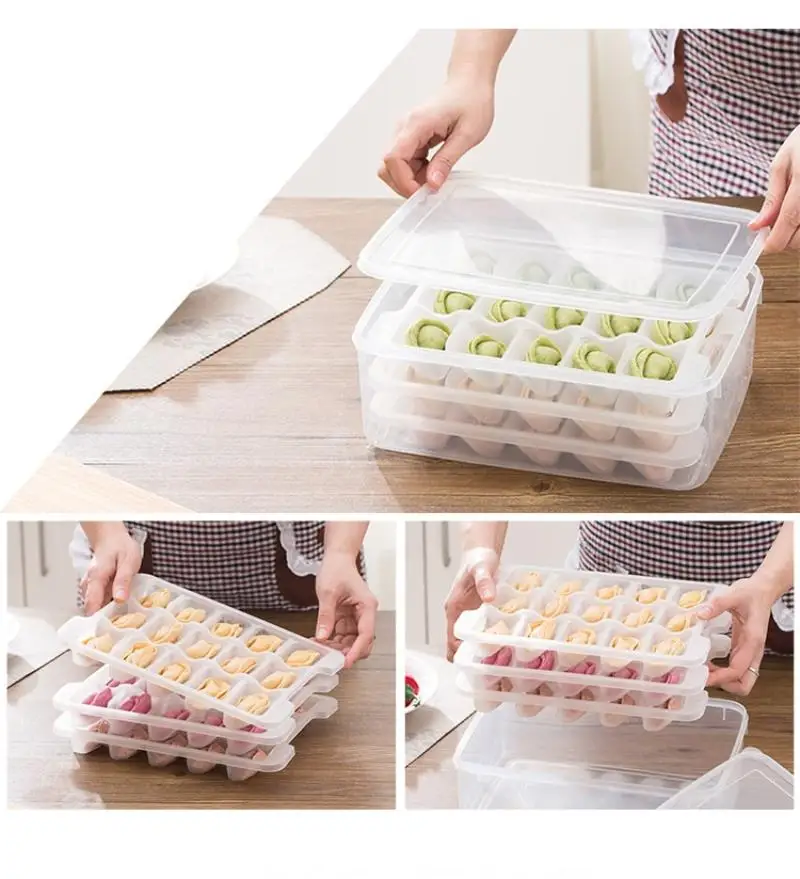 New Refrigerator Fresh Keeping Storage Case Holder 3-Layers Dumpling Box Thawing Box