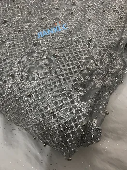 

sparkling silver African tulle lace fabric jianxi-118103 French net lace fabric with glued glitter