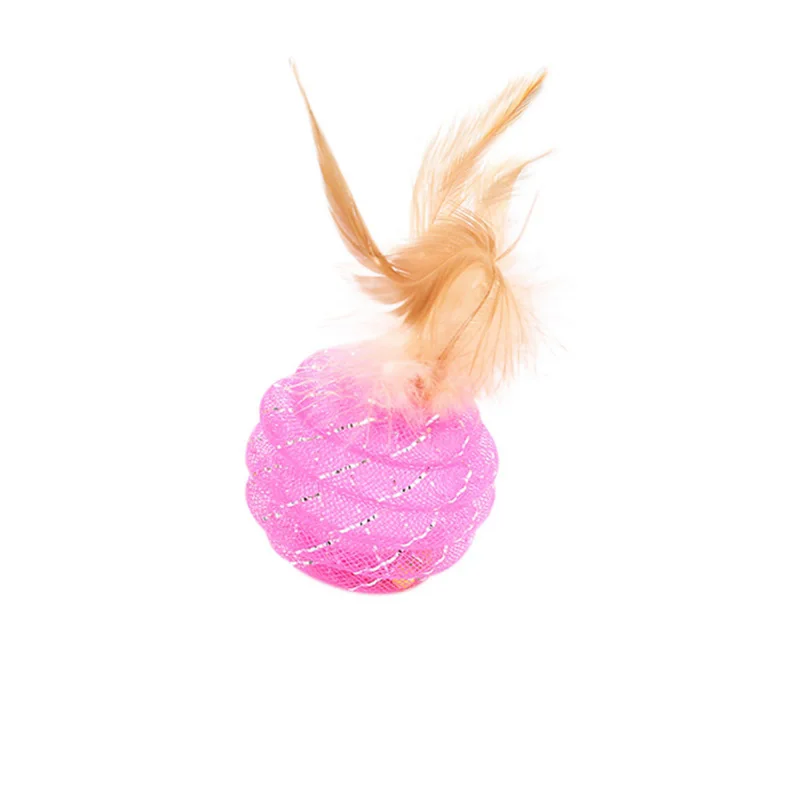 3 шт./5 шт. кошки шары с перьями игрушки Красочные когтеточки кошки игрушки интерактивная игра жевательные ролл пластиковой трубы мяч тренировочные игрушки - Цвет: Розовый