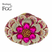 Boutique De FGG, фуксия, женский клатч с кристаллами, цветок, вечерняя сумочка, сумочка Minaudiere, свадебная, вечерняя, на цепочке, сумка через плечо