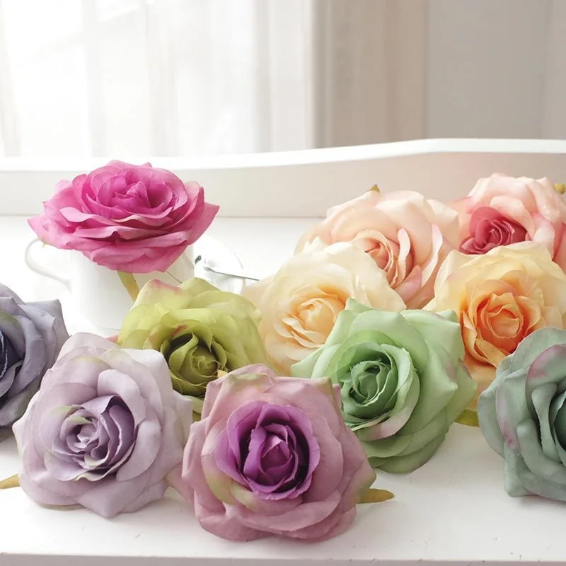 

10pcs/lot Artificial Oil Painted Rose Head Silk Flowers Wedding DecorationFake Flores Home Mariage Party DIY Flower Wall Arch