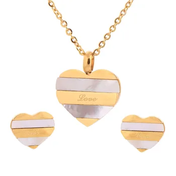 

Wedding Bridal Dress Accessories Love Jewelry Sets For Women Heart Shell Necklace Earrings Set Gold Color Holiday Party