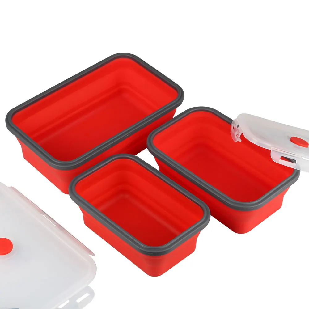 Силиконовый складной Ланч-бокс, контейнер для хранения еды, Bento BPA Free, Microwavable, портативный, для пикника, кемпинга, прямоугольная, открытая коробка