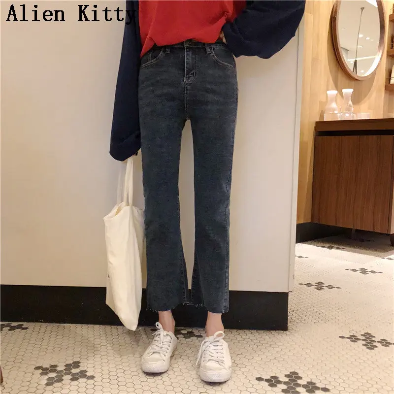 

Alien Kitty Simple Fashion New Style Hot Sale Ankle-Length Slim Jeans Female New Autumn High Waist Denim Flare Pants Plus Size