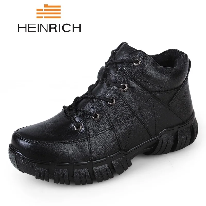 Boots Genuíno Homem Marca Inverno Invierno Fur Moda brown Ankle Homens Sapatos black Heinrich Hombre Black Couro Confortáveis De brown Fur Botas Zapatos pzFwqwX
