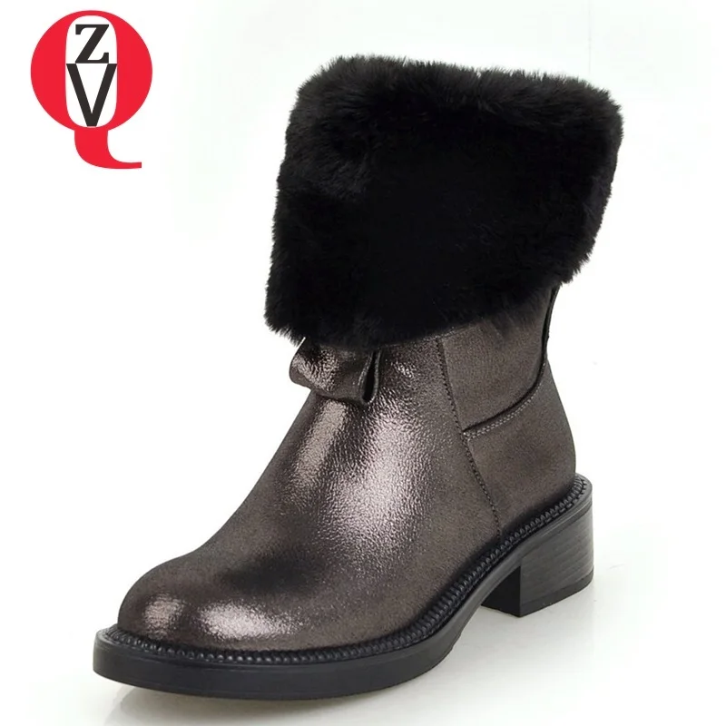 

ZVQ zapatos mujer 2018 new winter plush warm med hoof heel platform zip round toe mid calf boots outside comfortable women shoes
