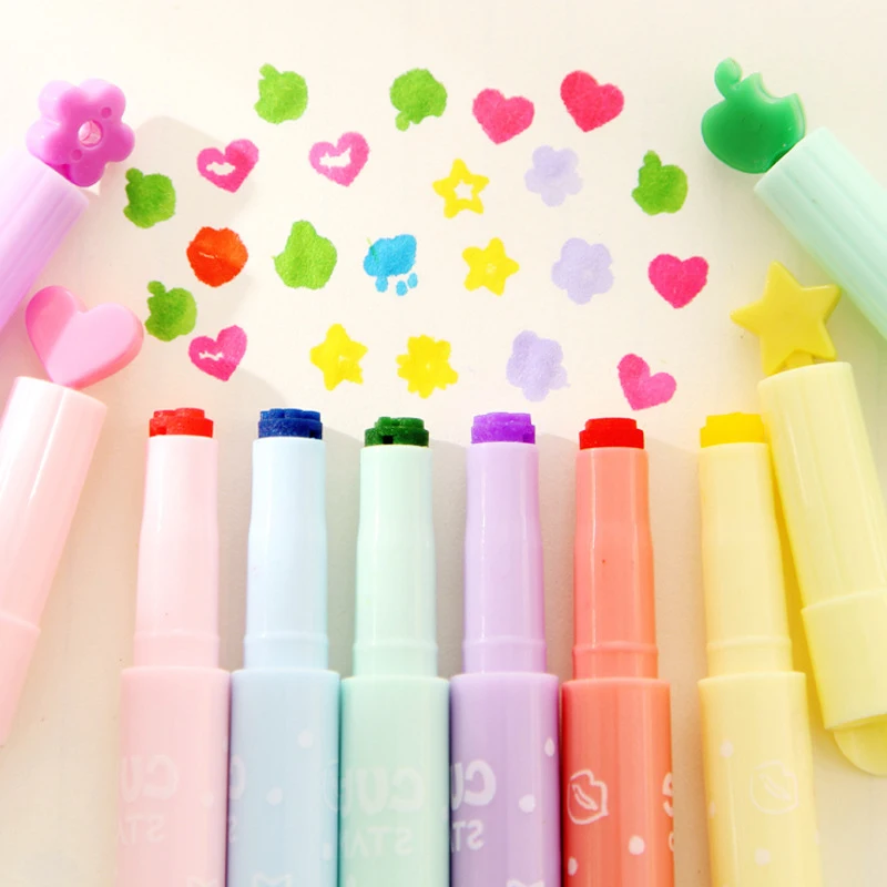 

6PCS Highlighter Candy Color Stamp Type Highlighter Pen Tools for Marker Kids School Supplies Gift Stationery