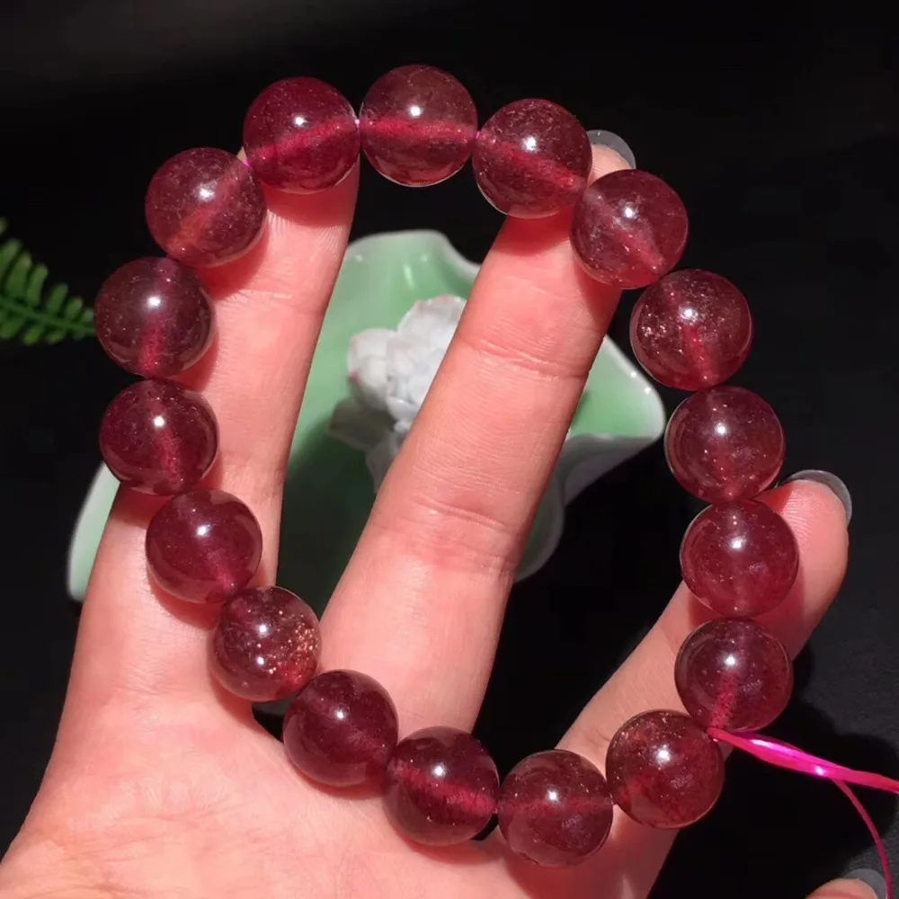 

12.8mm Natural Red Strawberry Quartz Bracelet Woman Man Love Crystal Round Bead Stretch Lucky Clear Stone Single Charms Jewelry