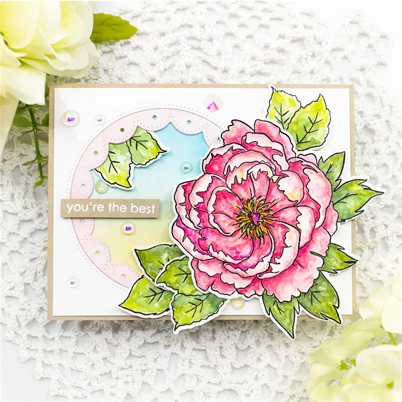 

YaMinSanNiO Words Dies Blossom Flowers Metal Cutting Dies with Clear Stamps Scrapbooking Letter Cuts Card Making Embossing Craft