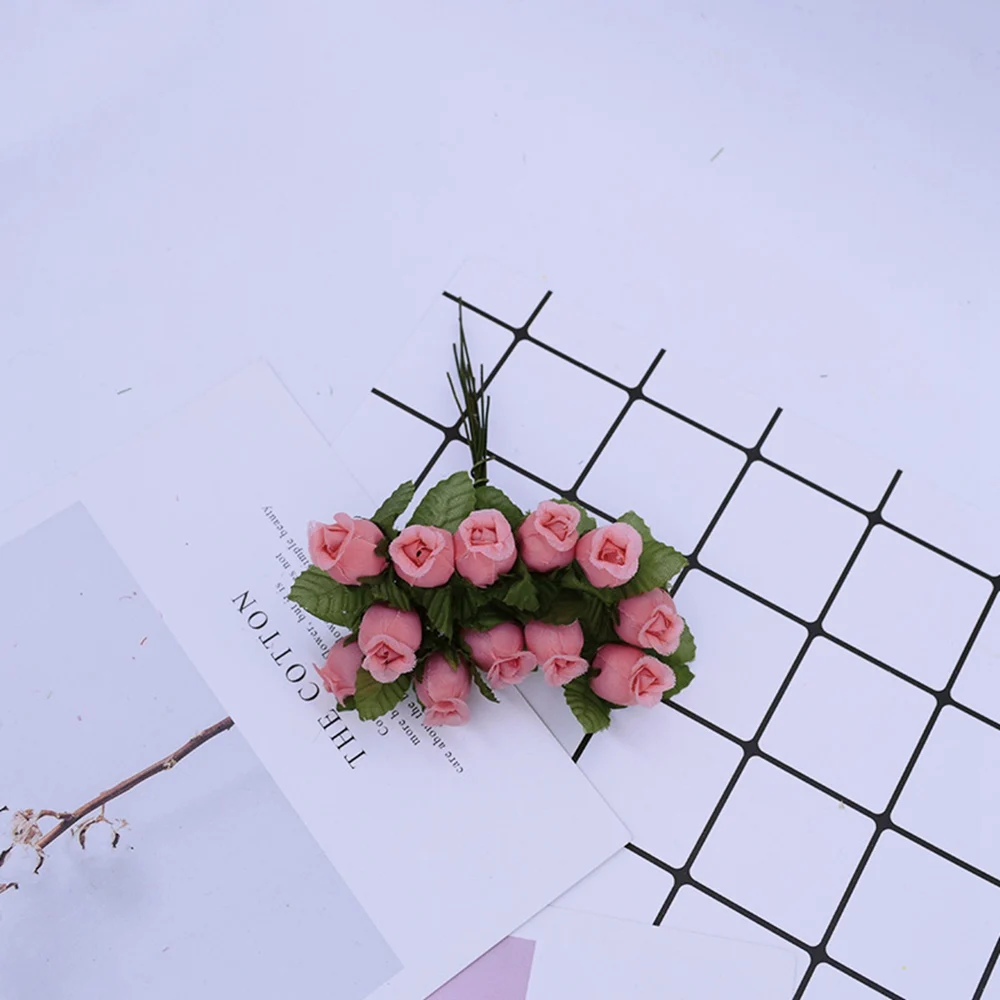 12 шт./Набор искусственных цветов мини шелковые розы diy ВЕНОК Подарки Рождественский Декор для дома свадебная брошь поддельные цветы - Цвет: Bean paste