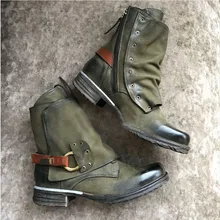 Botas de moto de tacón cuadrado de nobuk con cremallera en el tobillo para mujer 35-43 Punk punta redonda Vintage botas Martin con remaches