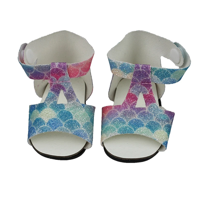 

New Style Doll Sequined button sandals 43cm Baby new Born Doll Clothes 18 Inch American Doll Shoes Children Best Birthday Gift