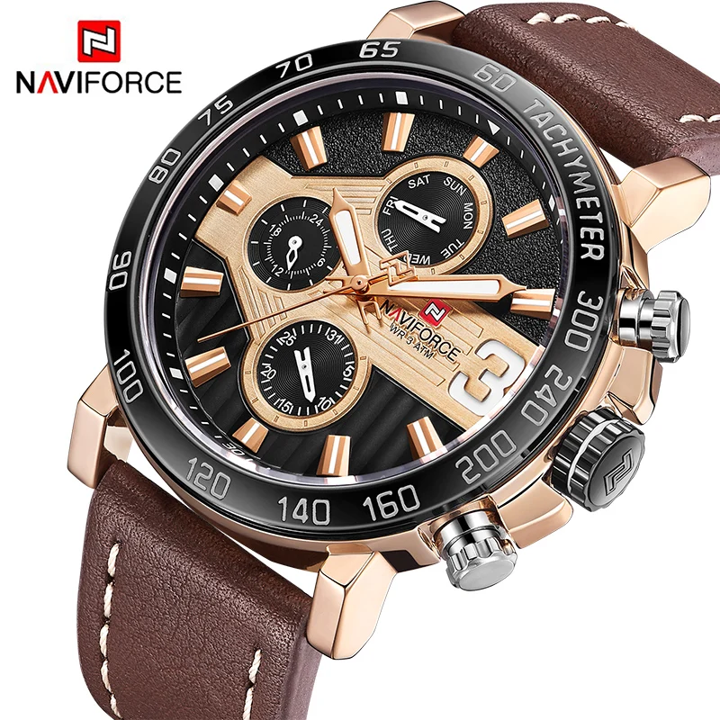 Часы NAVIFORCE мужские спортивные кожаные армейские водонепроницаемые
