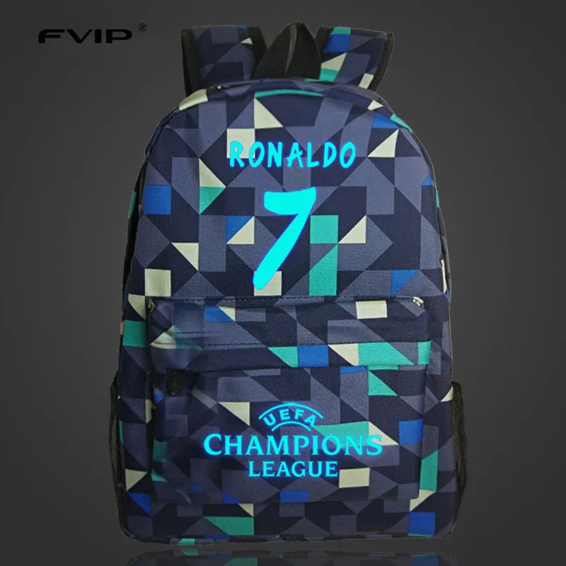 FVIP 7 Bag Cristiano Ronaldo Lumious font b Backpacks b font For Teenagers Boys Girls Nylon
