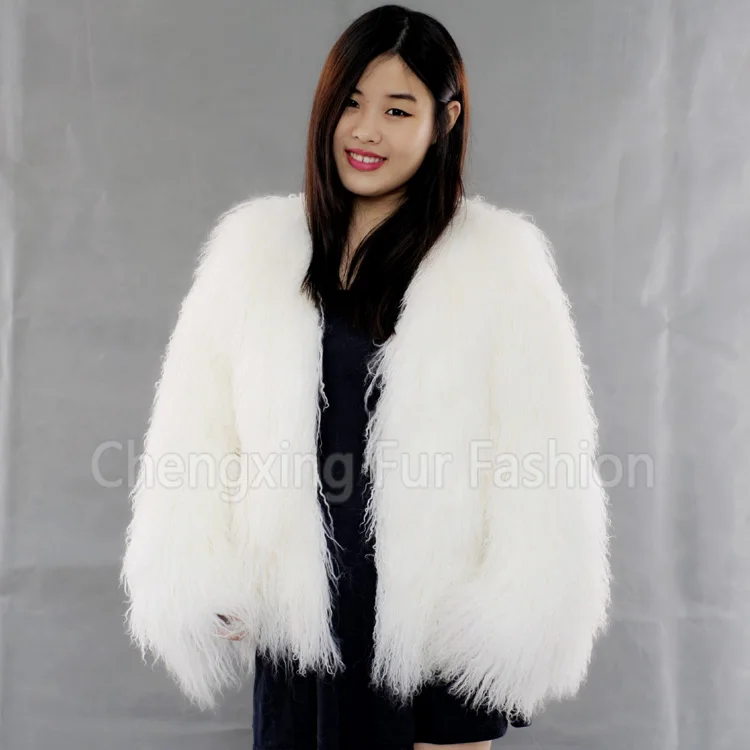 Cx-g-a-27 модницы зима Genunie монгольский ягненок Мех животных Последние Куртка - Цвет: white