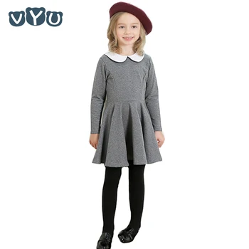 

Kids&Teens Girls Dress 2018 Cotton Autumn Winter Peter Pan Collar Solid Color Thicken Pleat Long Sleeved Princess Party Dress