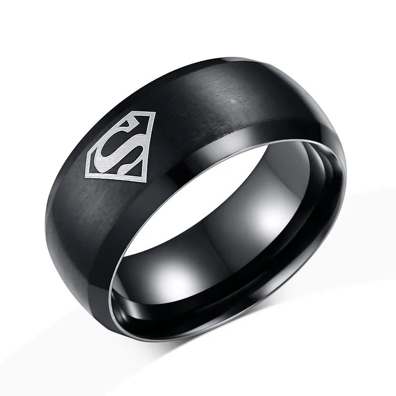 Black Silver Gold Color Stainless Steel Ring For Men Superman Ring