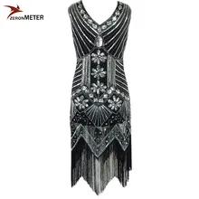 European 1920s Vintage Beaded Sequin Tassel Dress Elegant Women V-neck Flapper Dress vestido de festa Christmas Club Dress