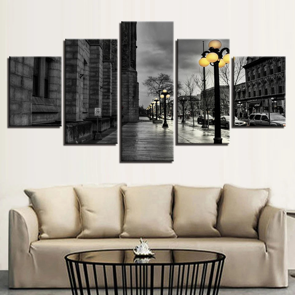 Waliicorners Canvas Painting Wall Art Framework Home Decor 5 Pieces Black White London City Streetscape Pictures Living Room HD Prints Poster 5