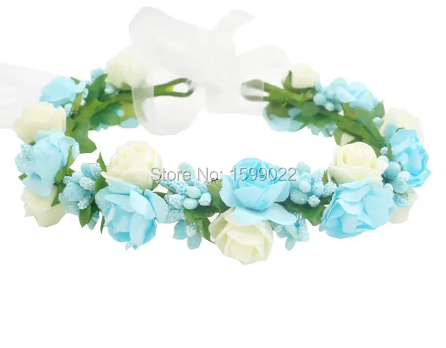 Light Blue Flower Crown Bohemian Girls Dress Headband Winter Wedding