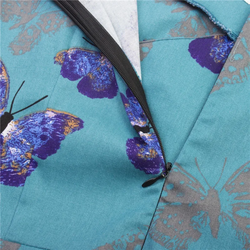 Kostlich Butterfly Print Autumn Dress Women 2017 Blue Audrey Hepburn 50s Vintage Dress Swing Rockabilly Elegant Party Dresses (13)