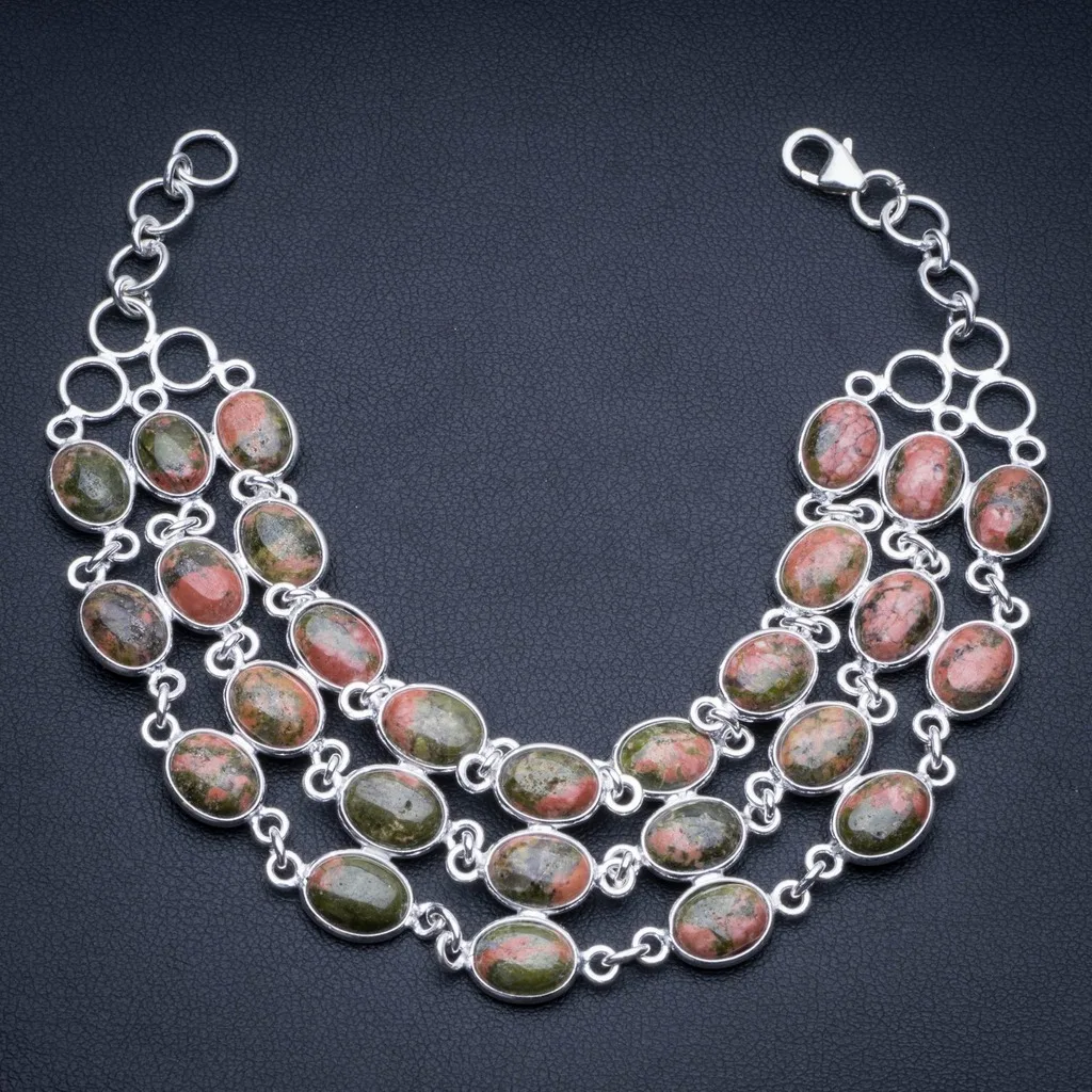 

Natural Green Unakite 925 Sterling Silver Tennis Bracelet 7 1/4-8" R2503