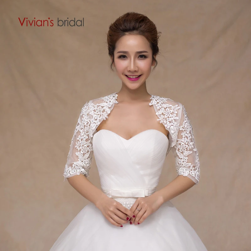 Платье для свадьбы Vivian's Bride 2018 кружевное платье с коротким рукавом Белая Шаль