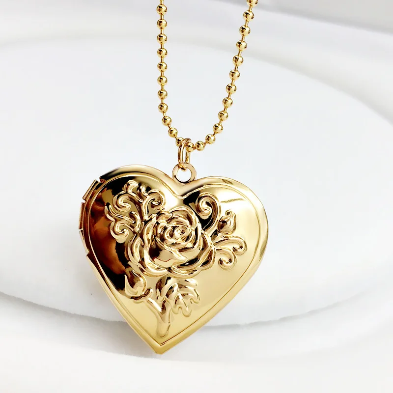 Picture Photo Frame Memory Keepsake Rose Heart Pendant Necklace DIY Locket