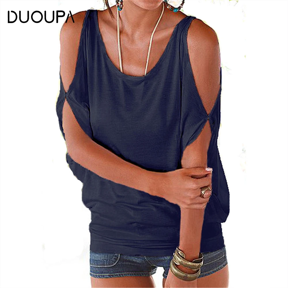 

Duoupa Women Blouses 2019 Summer Casual Sexy Off Shoulder Blouse Shirt Batwing Short Sleeve Lace Up Solid O-neck Loose Tops Blus