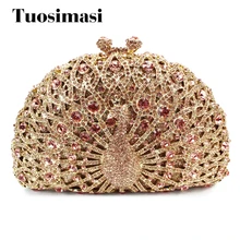 Сверкающие животные Женская Роскошная открытая вечерняя сумка Павлин кристаллы камней Стразы Алмаз Свадебный клатч сумочка