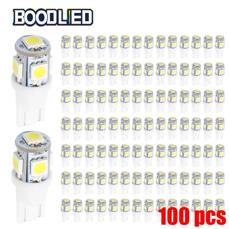 

Автомобильные светодиодные лампы T10 LED 5050 SMD 5 SMD 194 168 W5W, белые светодиодные лампы индикатора для автомобиля, грузовика, яркие 12 В постоянного тока, 100 шт.