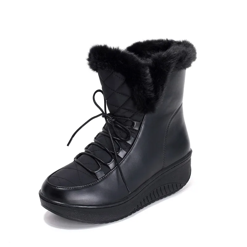 ENMAYER/Новое поступление, распродажа обуви женские ботинки однотонные мягкие милые женские зимние ботинки на плоской подошве с круглым носком, Зимние ботильоны на меху - Цвет: Черный