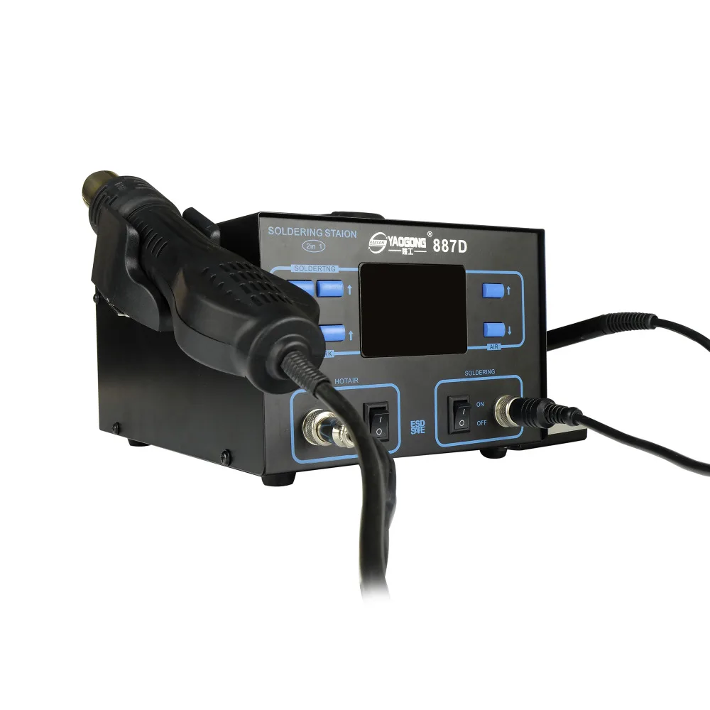 YAOGONG New Long Life 887D 2 In 1With DC Power Supply Hot Air SMD Soldering Rework Station YAOGONG New Long Life 887D 2 In 1With DC Power Supply Hot Air SMD Soldering Rework Station